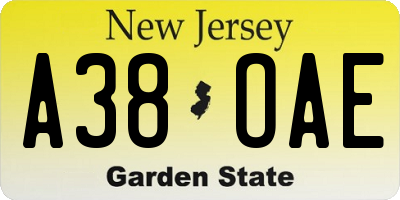 NJ license plate A38OAE