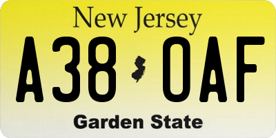 NJ license plate A38OAF