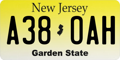 NJ license plate A38OAH