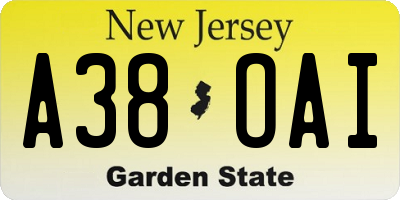 NJ license plate A38OAI