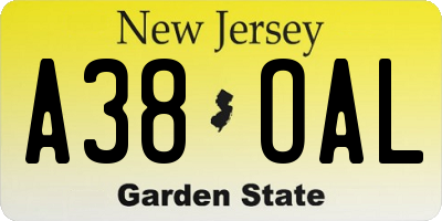 NJ license plate A38OAL