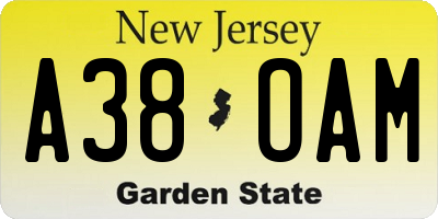 NJ license plate A38OAM