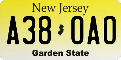 NJ license plate A38OAO