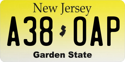 NJ license plate A38OAP