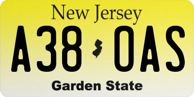 NJ license plate A38OAS