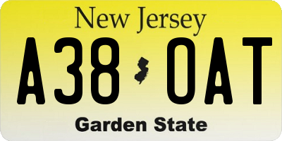 NJ license plate A38OAT