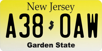 NJ license plate A38OAW