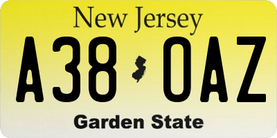 NJ license plate A38OAZ