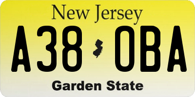 NJ license plate A38OBA