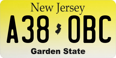 NJ license plate A38OBC