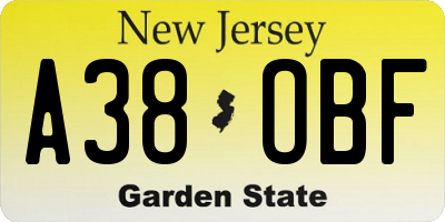 NJ license plate A38OBF