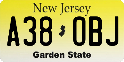 NJ license plate A38OBJ
