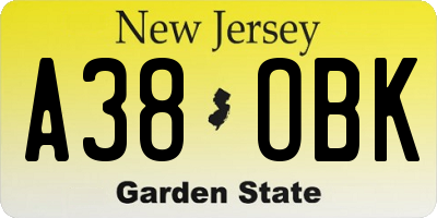 NJ license plate A38OBK