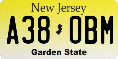 NJ license plate A38OBM