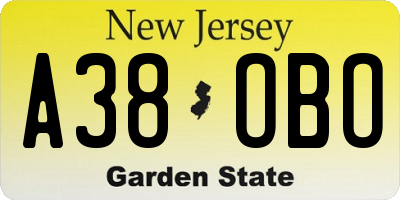NJ license plate A38OBO