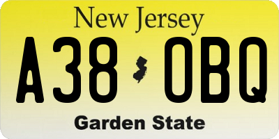 NJ license plate A38OBQ