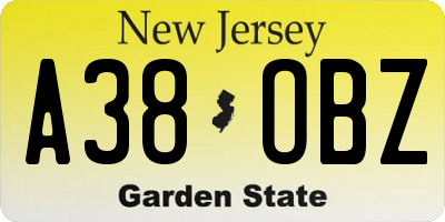 NJ license plate A38OBZ