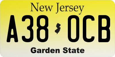 NJ license plate A38OCB