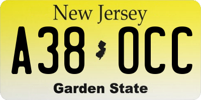 NJ license plate A38OCC