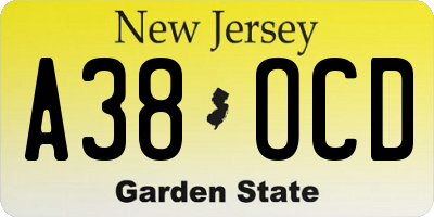 NJ license plate A38OCD