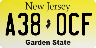 NJ license plate A38OCF