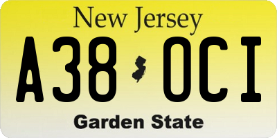 NJ license plate A38OCI