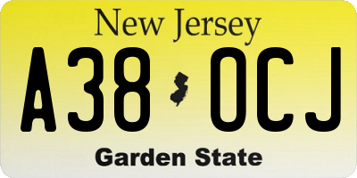 NJ license plate A38OCJ