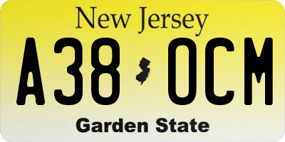 NJ license plate A38OCM