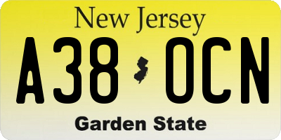 NJ license plate A38OCN