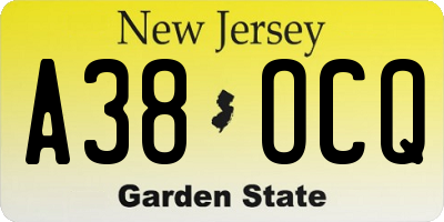 NJ license plate A38OCQ