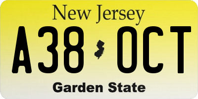 NJ license plate A38OCT