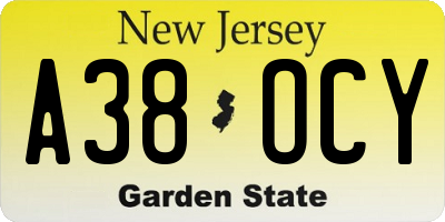 NJ license plate A38OCY
