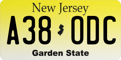 NJ license plate A38ODC