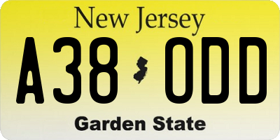 NJ license plate A38ODD