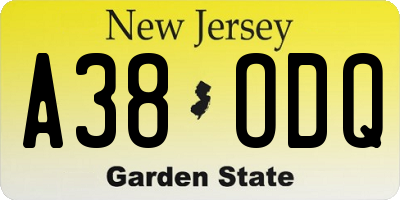 NJ license plate A38ODQ