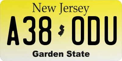NJ license plate A38ODU