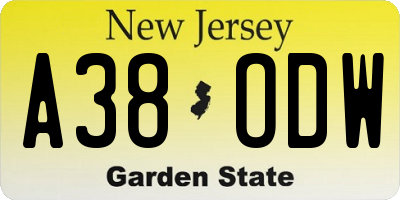 NJ license plate A38ODW