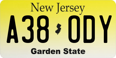 NJ license plate A38ODY