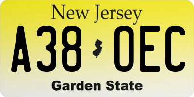 NJ license plate A38OEC