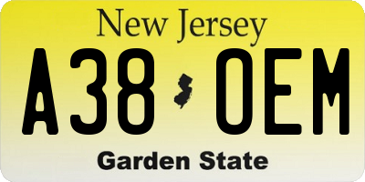 NJ license plate A38OEM