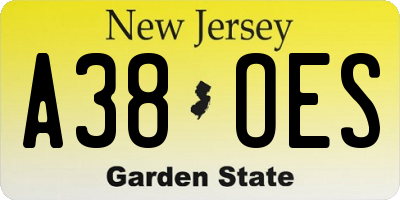 NJ license plate A38OES