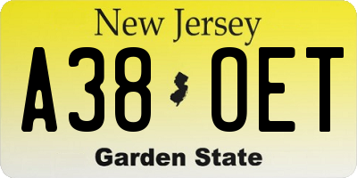 NJ license plate A38OET