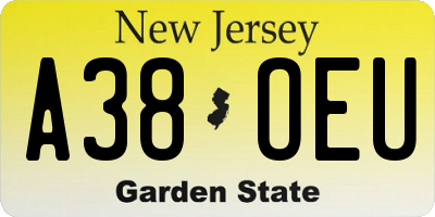 NJ license plate A38OEU