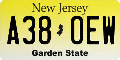NJ license plate A38OEW