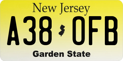 NJ license plate A38OFB