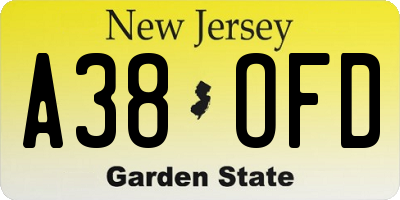 NJ license plate A38OFD