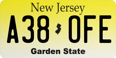 NJ license plate A38OFE