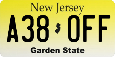 NJ license plate A38OFF