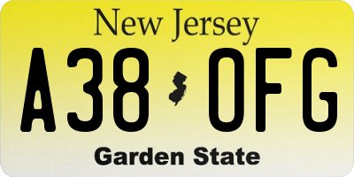 NJ license plate A38OFG