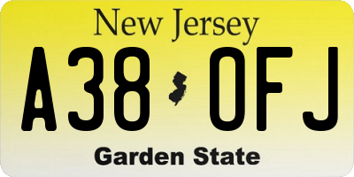 NJ license plate A38OFJ